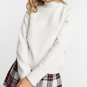 Bershka oversized funnel neck sweater in cream